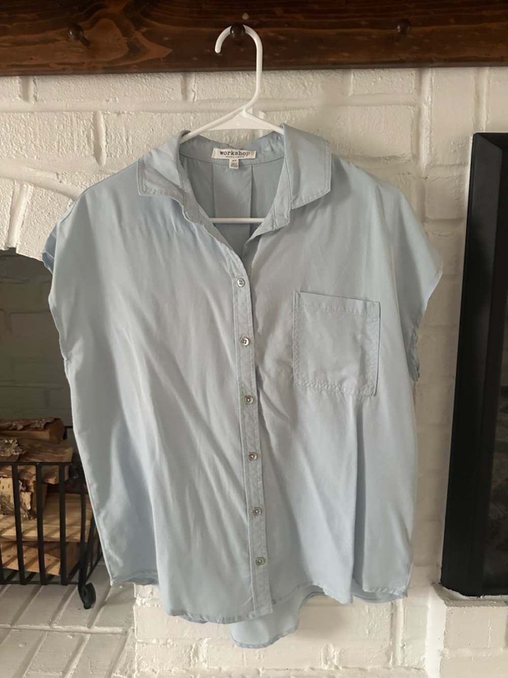 Workshop Republic Clothing Pale Blue Button-Front Cap Sleeve Blouse